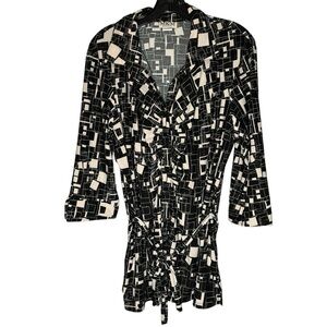 MKM Designs Tunic Top With Belt 3/4 Sleeves Retro Geometric Women’s Size 2X